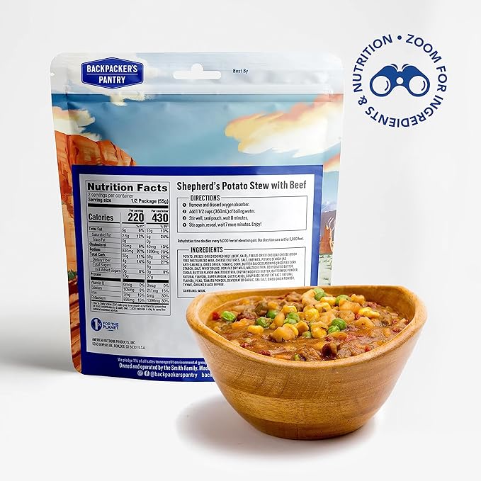 Backpacker's Pantry Shepherd's Potato Stew with Beef - Freeze Dried Backpacking & Camping Food - Emergency Food - 27 Grams of Protein, Gluten-Free - 1 Count (Pack of 2)