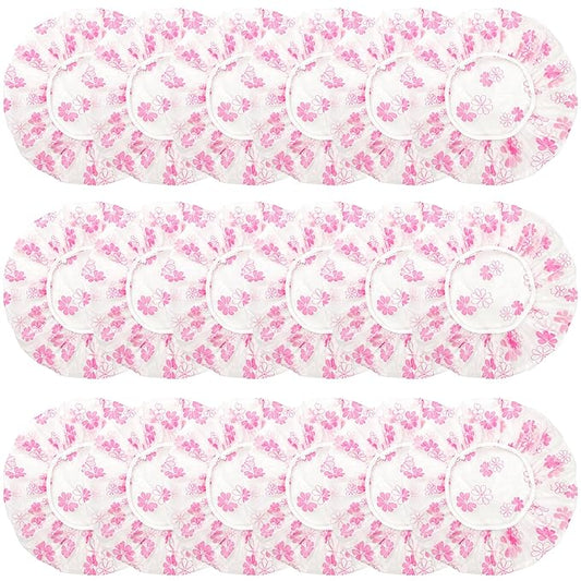 18Pcs Plastic Shower Caps for Women Waterproof Bath Caps Bathing Hair Cap Reusable Shower Caps for Shower,Spa,Salon,Housework,Girls,Home,Travel (Red-Flower)