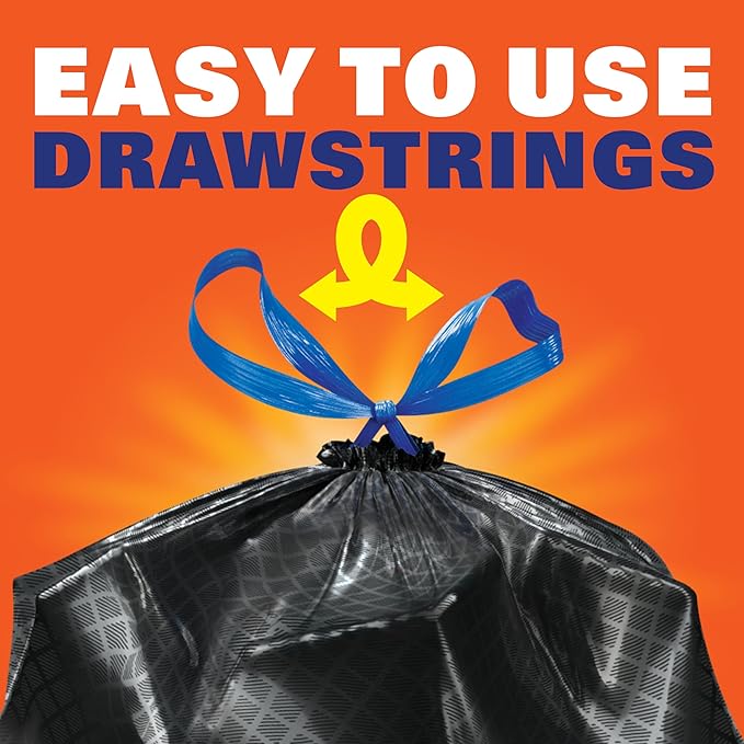 Hefty Ultra Strong 30 Gallon Trash Bags, Large Trash Bags 30 Gallon Size, Multipurpose, Break Resistant Drawstring Closure, Resists Leaks, Punctures, and Tears, Black, Fabuloso Scent, 50 Bags