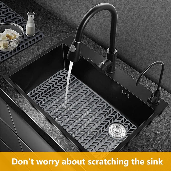Sink Protectors for Kitchen Sink12"13"16"18"19"24"26"28"29"30",Silicone kitchen sink mats protector for bottom of farmhouse sink(28.6"x14.5"gray)
