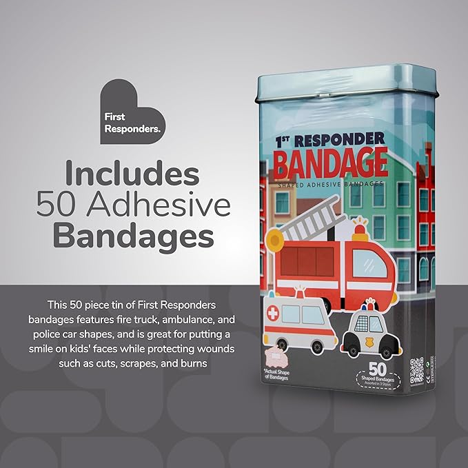 BioSwiss Kids Bandages, First Responders Shaped Self Adhesive Bandage Set, Latex Free, Sterile Wound Care, 50 Count