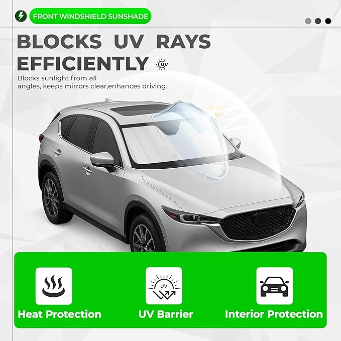 Front Windshield Sunshade Compatible with 2017-2024 Mazda CX-5 Plastic Silvery Window Sunshade Front