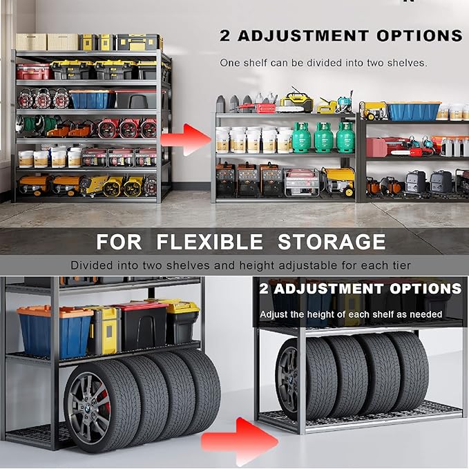 60" Wide Heavy Duty Garage Shelving Adjustable 6 Tier Garage Storage Shelves 3900LBS Metal Shelving Unit Industrial Utility Shelf, 84" H x 60" W x 24" D, 2 Pack