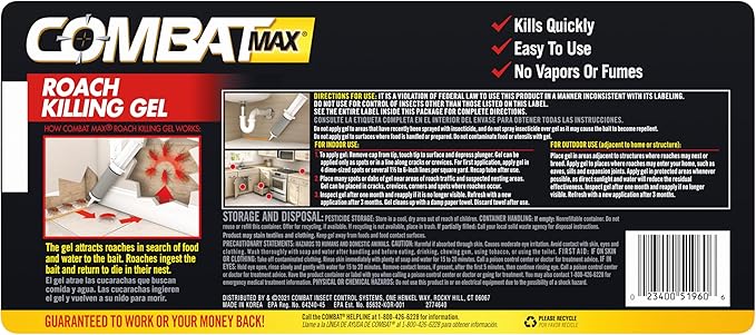 Combat Max Roach Killing Gel for Indoor and Outdoor Use, 1 Syringe, 2.1 Ounce (Pack of 1)