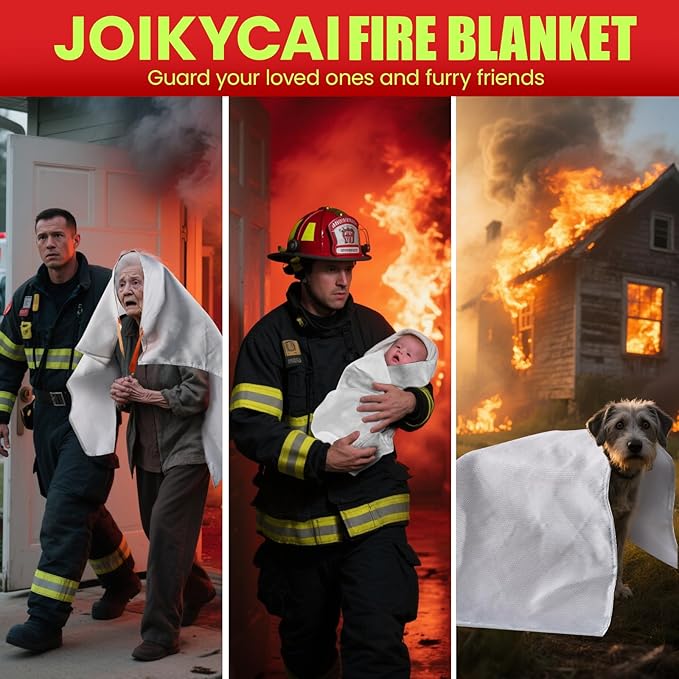 Fire Blankets Emergency For Home Survival Fire Blanket For Home And Kitchen Fire Suppression Blanket Fireproof Fiberglass Fire Safety Blanket RV Grill Fireplace Car Camping Hook Whistle 40"x40" 3 Pack