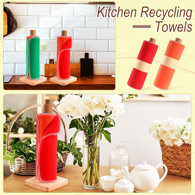 Redbaker 50 Pcs Reusable Paper Towels Paperless Reusable Cotton Cloths Toilet Absorbent Washable Paper Towels with Roll Kitchen Dishcloth for Kitchen Paperless Dishcloths(Bright Colors)