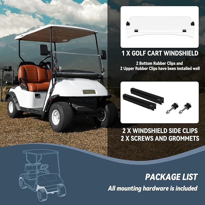 Golf Cart Windshield for EZGO/Club Car DS/Precedent/Yamaha Gas & Electric Models, 5MM Thicken Foldable, Clear Highly Transparent and Impact Resistant Acrylic