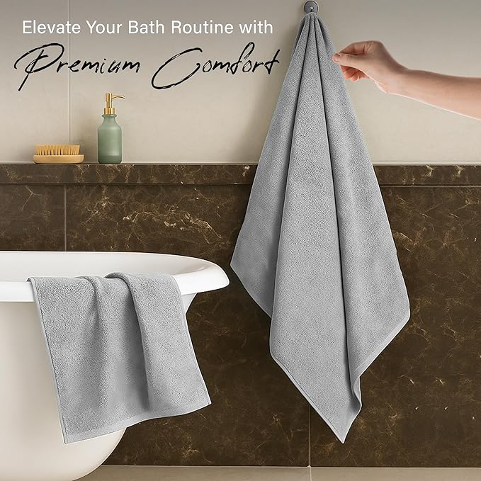 EcoNour Luxury 6-Piece Cotton Towel Set | 100% Grey Turkish Cotton Towels for Bathroom, Spa, Gym & Hotel | Includes 2 Bath Towels, 2 Hand Towels, 2 Wash Cloths | Soft, Quick Dry & Highly Absorbent