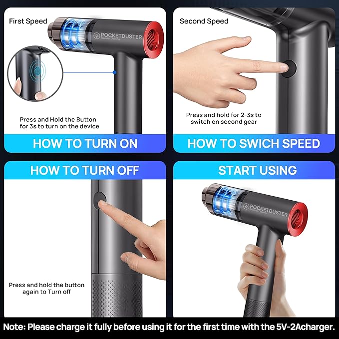 2-in-1 Compressed Air Duster and Mini Vacuum Cleaner with 150000 High RPM - Powerful Brushless Motor for Desktop, Keyboards, Laptop, Dryer and Electronics