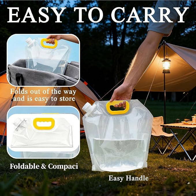 Collapsible Water Container Bag 5 Pcs 1.3 Gallon, Freezable Plastic Foldable Water Pouch with Handles,Leak-Proof Plastic Storage Jug for Outdoor Sport Camping Emergency Survival
