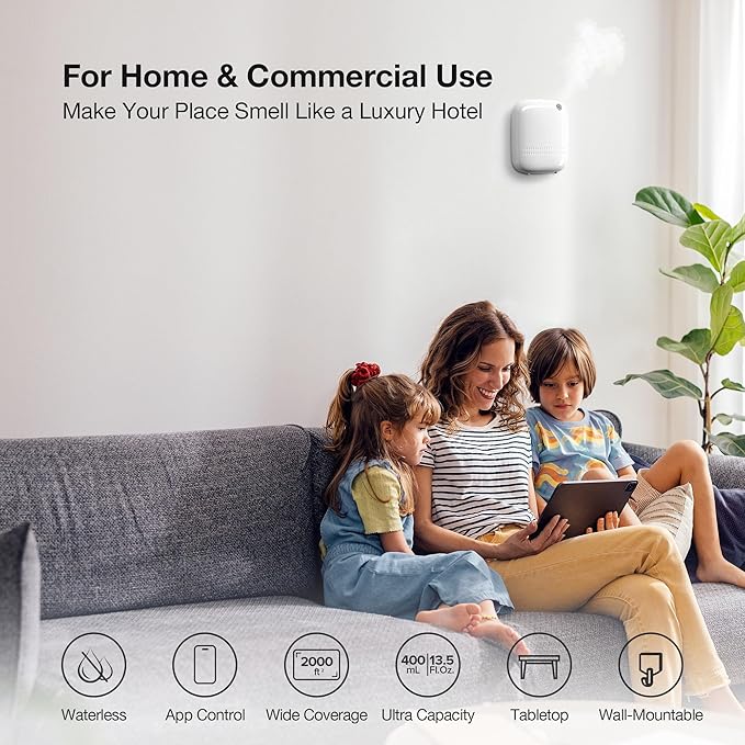 Airversa Waterless Essential Oil Diffuser (400 mL Capacity) Starter Kit 200mL Fragrance Scent Oils, Up to 2000 sq ft Aromatherapy Smart Scent Air Machine for Home, Large Room, Office, ANW Kit White