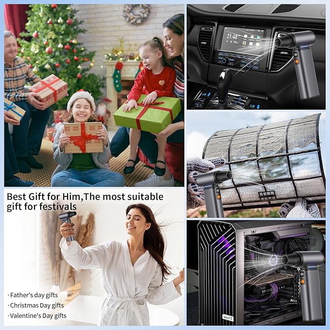 WINGDA Compressed Air Duster Rechargeable Electric Air Duster Portable,100 Gear Stepless Turbo Fan,Mini Air Blower,Dust Blower Cordless for Electronics,Keyboard Cleaning,Car Detailing,PC,Home,Outdoor