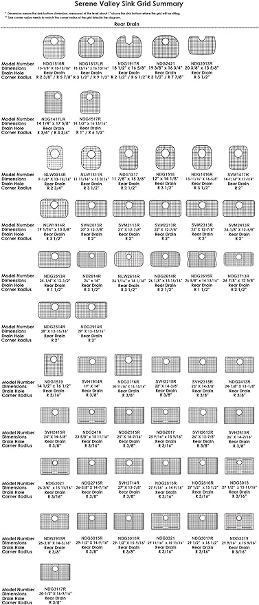 Serene Valley 25-1/4" X 12-1/2“ Sink Grid, Rear Drain with Corner Radius 1-1/2", NLW2513R