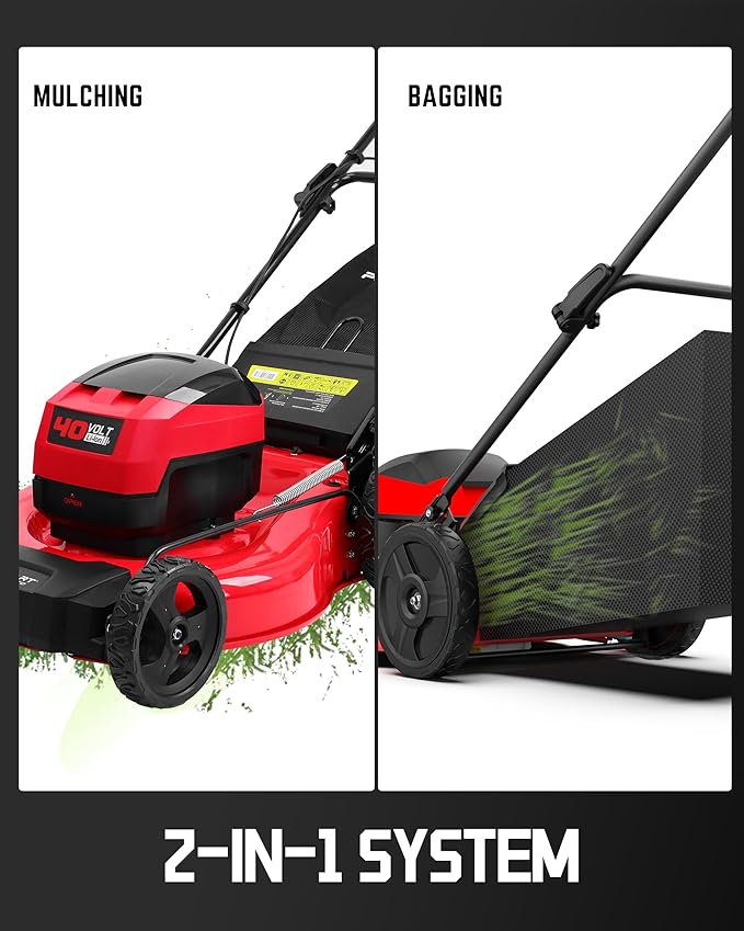 PowerSmart 40V 21" Cordless Lawn Mower, Up to 1/4 Acre, 2 x 40V 4.0Ah Batteries and a Charger Included, 6-Position Height Adjustment