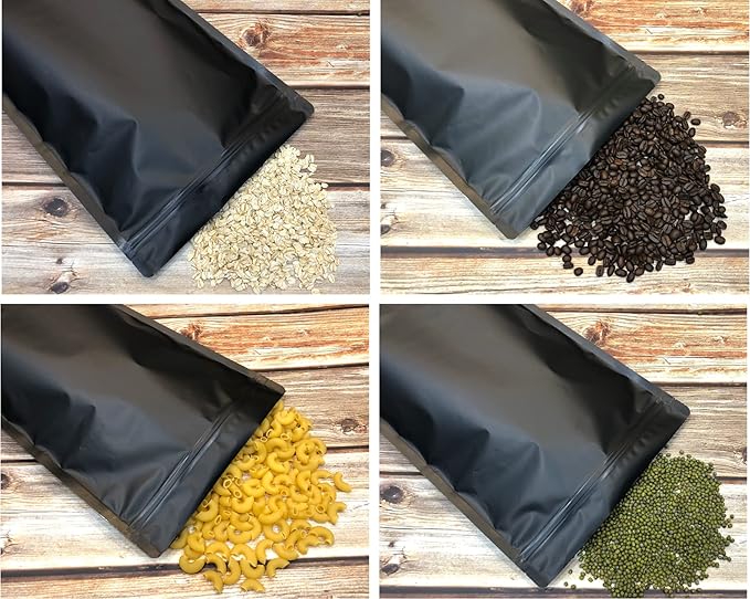 50 Pack 1 Gallon Matte Black Stand Up Food Storage Bags – 5 Mil 10x14 Inches Resealable Food Storage Zipper Pouch Bag, Large Heat Sealable Plastic Foil Packaging Pouches