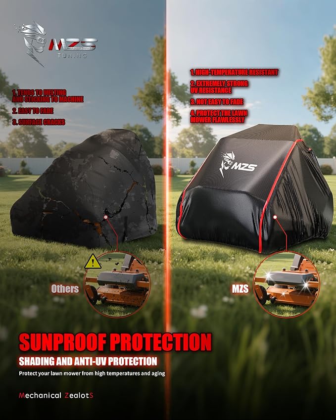 MZS Zero Turn Mower Cover, Heavy Duty Zero Turn Lawn Mower Cover with Storage Bag, Waterproof Lawnmower Covers for Outdoor UV Protection Universal Fits Decks Up to 60" Zero-Turn Mowers Tractor