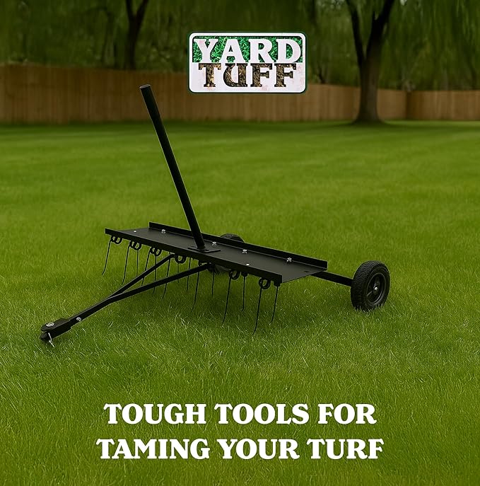 Yard Tuff Tine Dethatcher Attachment, 40 Inch Pull Behind Thatcher for Lawn Mower, Tractor and ATVs, with Heat-Treated Tines for Grass, Leaves, Debris