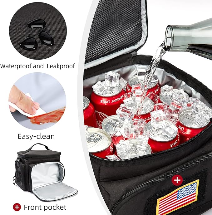 MOV COMPRA Tactical Lunch Bag for Men, Insulated Lunch Box Leakproof for Men Large Capacity with MOLLE Water Bottle Pouch Lunchbox for Adults for Work, Picnic（Black）