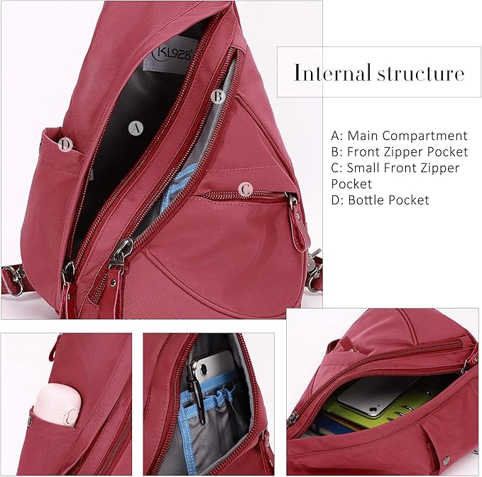 KL928 Nylon Sling Bag - Small Crossbody Backpack Shoulder Casual Daypack Multipurpose Rucksack for Men Women
