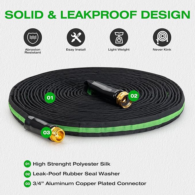 100FT Lightweight Super Flexible Garden Hose - Kink-Free, Non-Expanding, Easy Storage for Yard Lawn Outdoor Use (Black-Green)