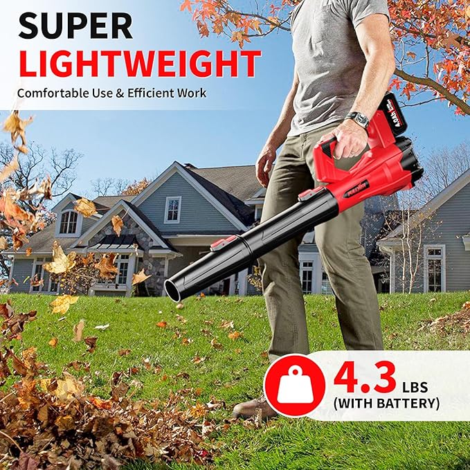 Cordless Leaf Blower 650 CFM, 6 Speed Modes, 180 MPH Leaf Blower Cordless with 3 Tubes & 2x4.0Ah Batteries, Battery Powered Leaf Blowers for Patio, Yard, Sidewalk, Garage Cleaning, Lawn Care