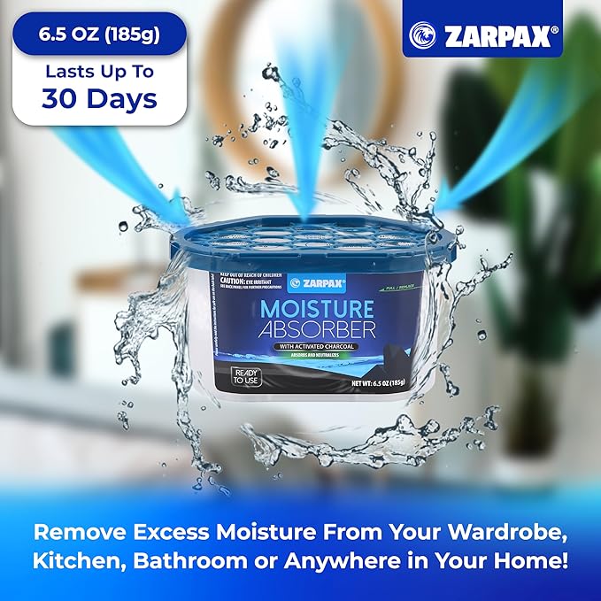 Moisture Absorber Activated Charcoal 6.5 oz/185g | Removes Moisture, Damp, Humidity & Odors | Odor Absorber | Moisture Trap for Bathroom, Closet, Kitchen & Small Spaces | Set of 6