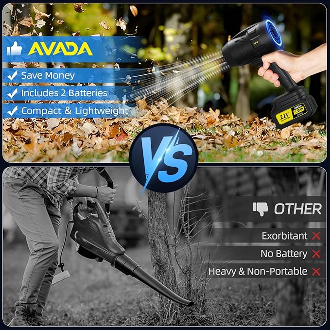Electric Leaf Blower Cordless with 2 Battery and Charger, 300000 RPM Handheld Leaf Blowers for Lawn Care, Patio Cleaning, Blowing Leaves ＆ Dust, Turbo Jet Blower Car Dryer, Portable/Small leaf blowers