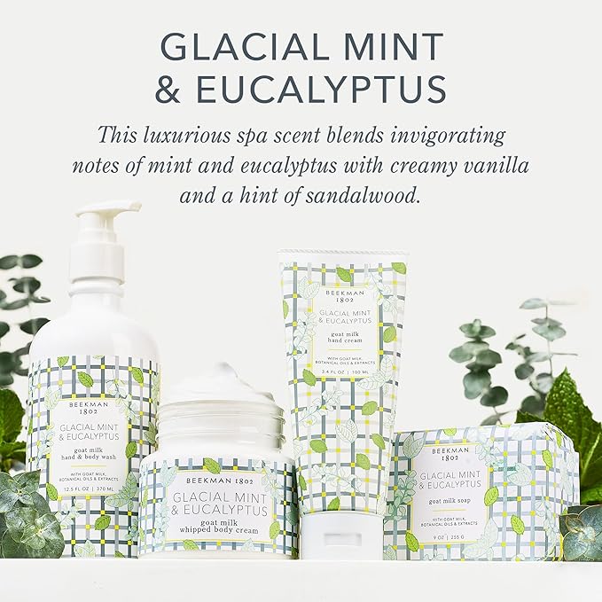 Beekman 1802 Glacial Mint & Eucalyptus Goat Milk Soap - Scented - 9 oz - Cleanses, Nourishes & Hydrates - Certified Microbiome Friendly - No Irritation - Good for Sensitive Skin