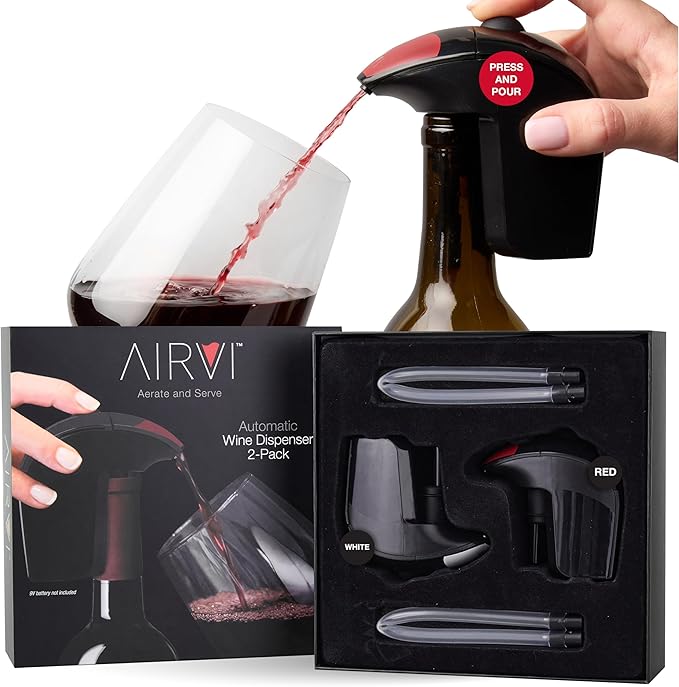 Automatic Wine Dispenser - Electric Aerator Pourer Spout and Decanter, Hands-Free, No-Spill, No-Drip – Enhances Aroma and Flavor – Premium Gifts, Accessories for Wine Lovers, Drinkers (2-Pack)