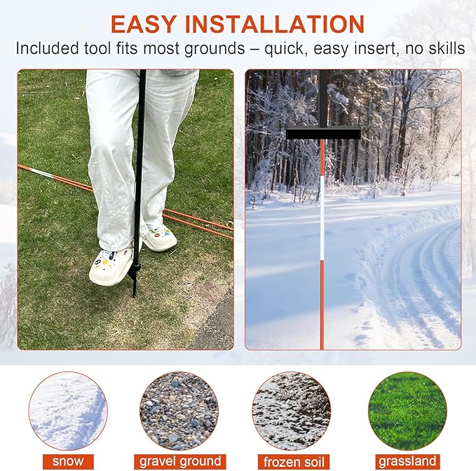 100PCS 48" Driveway Markers, 5/16 Inch Dia Reflective Driveway Poles with Installation Tool, Orange Fiberglass Snow Stakes with Reflective Tape for Parking Lots, Walkways