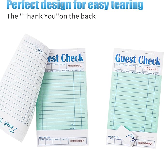 12 Pack Green Guest Checks Books for Servers Server Note Pads, Waiter Checkbook, Waitress Notepad for Restaurants, Paper Checks 50 Sheets/Pack, 600 Total Tickets