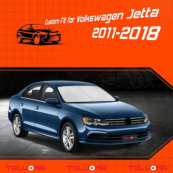 Custom Fit Windshield Sun Shade for Volkswagen VW Jetta 2011-2018 - Full Coverage, 210T Reflective Fabric, Double-Layer Design - Blocks 99% UV Rays, Keeps Car Cool, Easy to Install and Store
