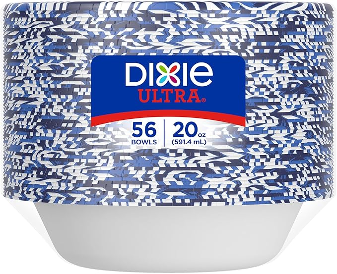 Dixie Ultra, Large Paper Bowls, 20 Oz, 56 Count (Pack of 2), Microwave Safe, Compostable, Disposable Bowls Great For Breakfast, Lunch, And Dinner Meals