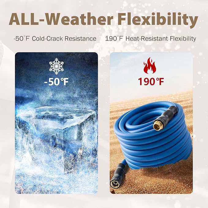 5/8" Hot/Cold Water Hose 5ft, -50℉ To 190℉ Heavy Duty,Flexible,Burst 600 Psi 3/4" Brass Fittings with Swivel Grip Handle for Outdoor,Yard, Farm, Blue