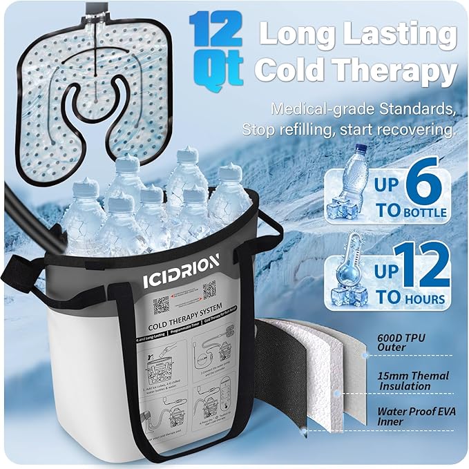 Cold Therapy Machine, Programmable Ice Machine for Knee After Surgery, Portable Knee Replacement Recovery System, Cryotherapy Pain Relief w/Compression Pad