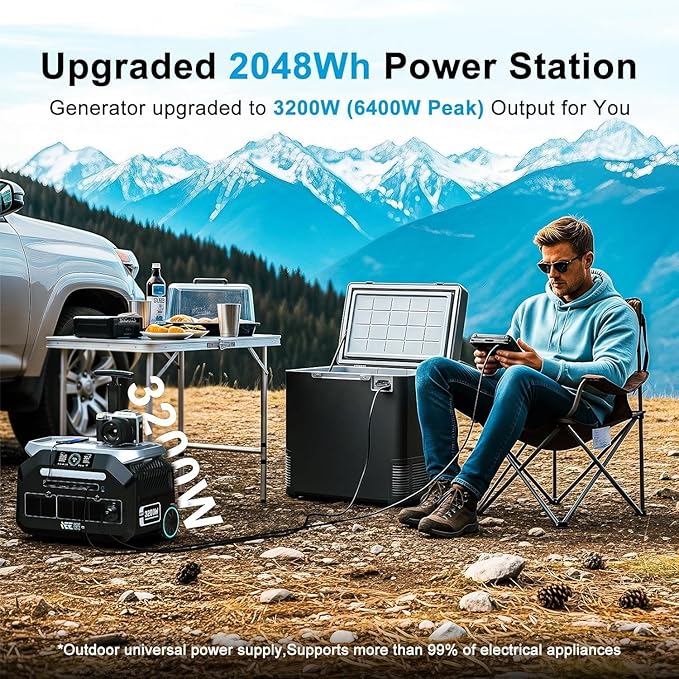 IEE P3200 Portable Power Station 3200W with 3x200W Solar Panel, 2048Wh Solar Generator, 1800W AC Charging, AC Outlets x 4, LiFePO4 Battery Power Station for Home Backup, Camping, RV, Emergency