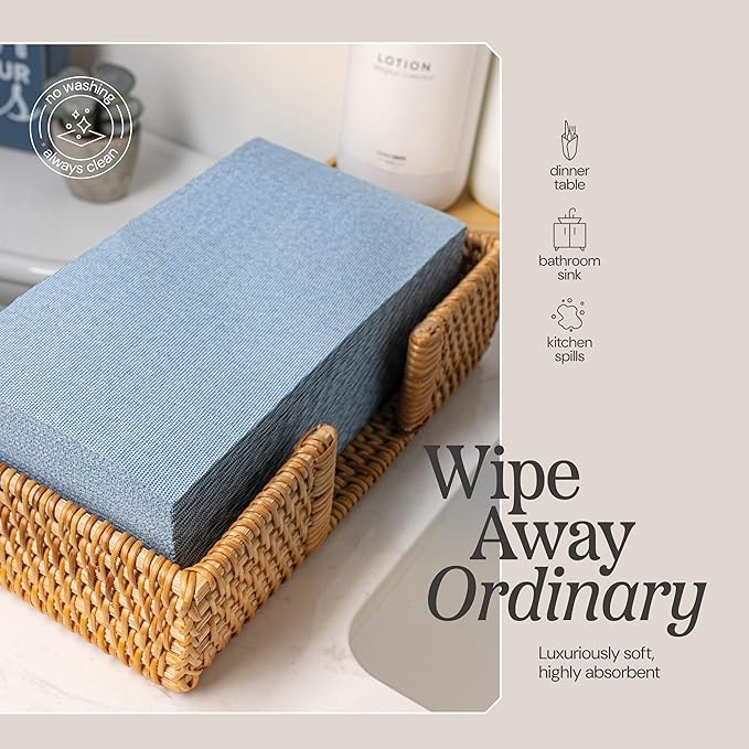 Disposable Cloth-Like Paper Napkins, 200 Pack 12" x 17" Linen-Feel Blue Denim Dinner Napkins For Wedding, Party, Kitchen Or Bathroom, Made In USA