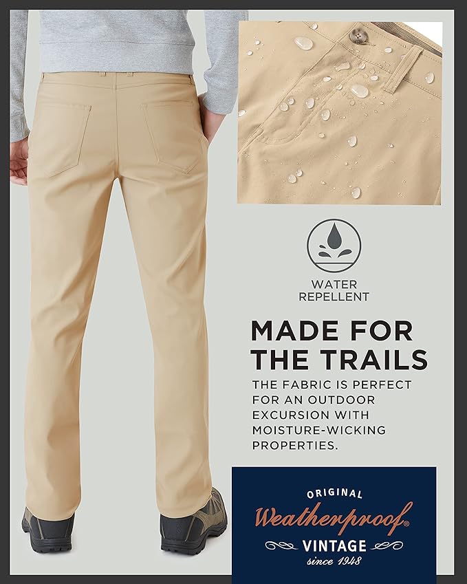 Weatherproof Vintage Men's Regular Fit Excursion Pants - Ultra Stretch Casual Flat Front Chino