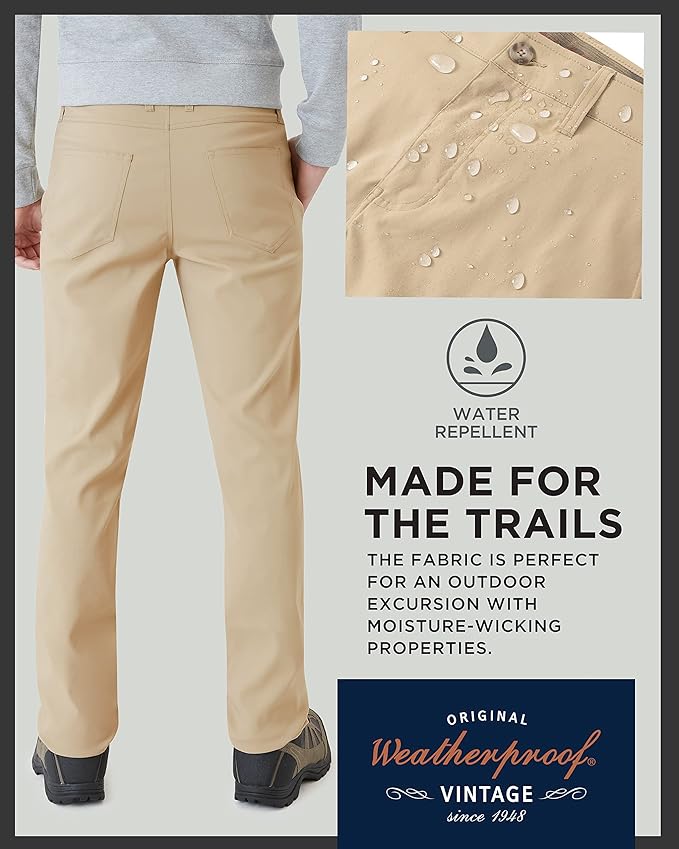 Weatherproof Vintage Men's Regular Fit Excursion Pants - Ultra Stretch Casual Flat Front Chino