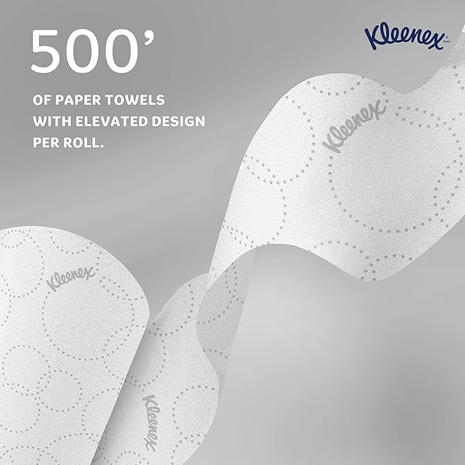 Kleenex Professional Hard Roll Paper Towels, Bulk (54471), Hardwound, Elevated Design, Premium Absorbency Pockets, White, for ScottBrand Blue Core Dispensers (6 Rolls at 500' Each, 3,000'/Case)