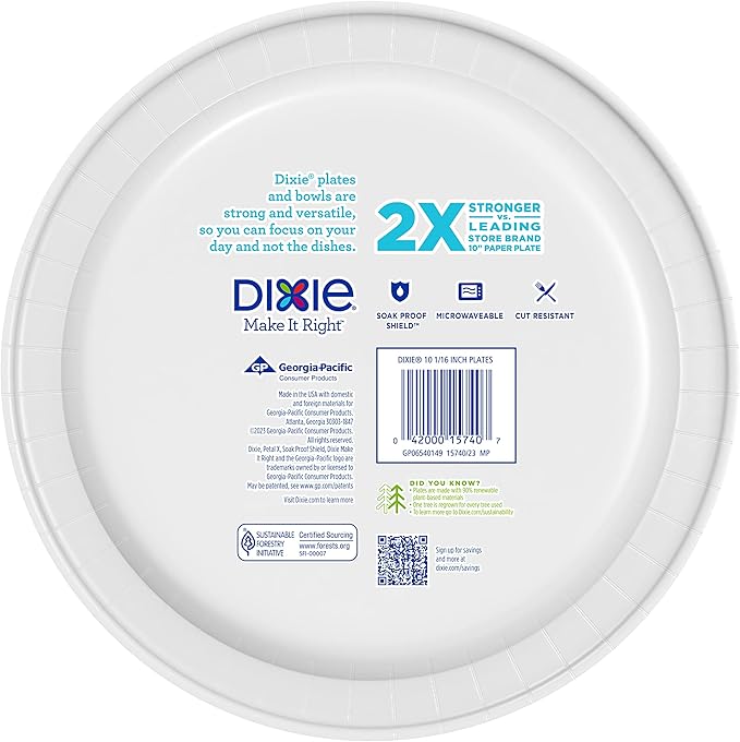 Dixie Paper Plates, Large 10 Inch | 2X Stronger | Microwave-Safe | Soak-Proof | 86 Count, Pack of 3