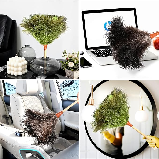 Natural Good Ostrich Feather Duster with Bamboo Handle, Electrostatic Dust Remove for Ceiling，Fans，Bookshelves, Sofa, Windows, Fit for Home, Office and Cars
