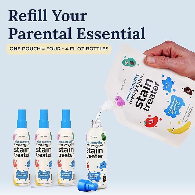 Miss Mouth's Messy Eater Stain Treater Ultimate Refill Bundle with - 4oz 3 Pack Stain Remover and 16oz Refill Pouch