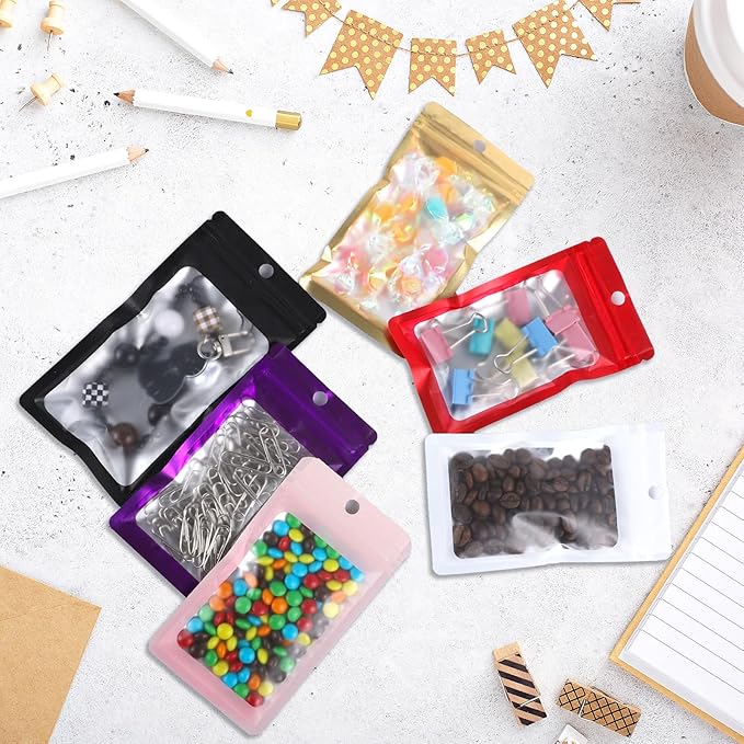 200 Pack Resealable Mylar Holographic Bags Food Storage Smell Proof Bags with Front Window Foil Packaging Pouch for Candy Sample Jewelry Small Business 3.54×6.29 Inch, Blue Fade Orange