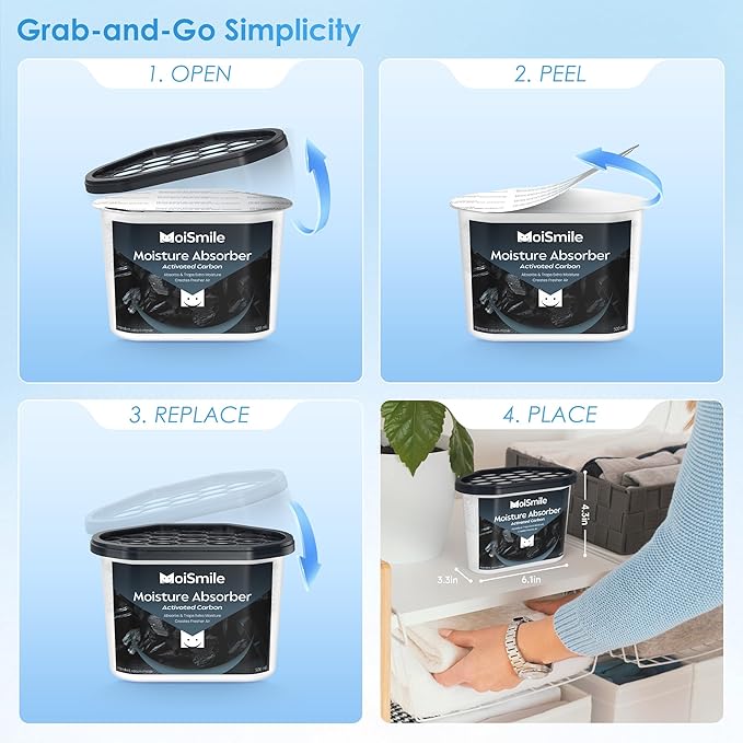 Moisture Absorbers 12 Pack, Activated Carbonfor Closet Dehumidifier Moisture Absorbers, 10.5 oz Refillable Humidity Absorber Boxes for Closet, Car ＆ Basement