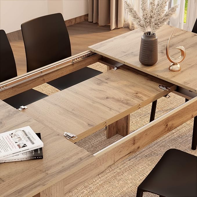 Mobili Fiver, Easy, Extendable Dining Table, 55,1(86,6) x35,4 in, Rustic Oak, for 6-8 People, Expandable Dining Table for Kitchen, Italian Furniture