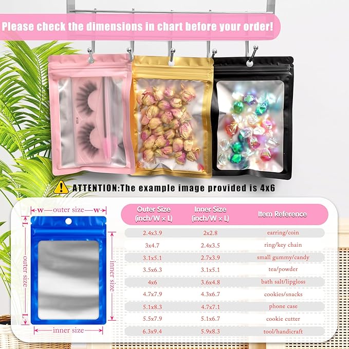 FUNFERY 100 Pack Mylar Resealable Bags Foil Packaging Bags with Clear Window,Zipper Pouch Smell Proof Bag for Food Storage,Cookies,Sample,Small Business(Blue,4x6inch)