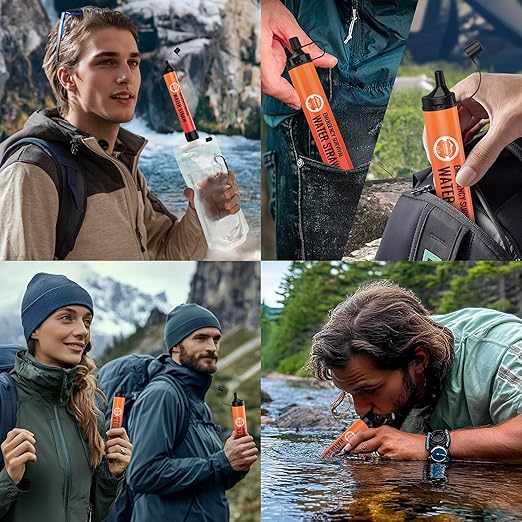 Water Filter Straw, Personal Water Filtration System, Water Purifier, Outdoor Emergency Survival Gear and Equipment for Hiking Camping Accessories Travel Fishing Emergency Preparedness (8PCS)