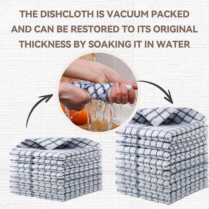 Egles 8 Packs Kitchen Dishcloths, 100% Cotton Grid Terry Dish Cloths 12" x 12" Ultra Soft Super Absorbent Dishrag Reusable Dishcloth, Multi-Purpose Quick Drying Hand Dish Towel Set with Hanging Loop
