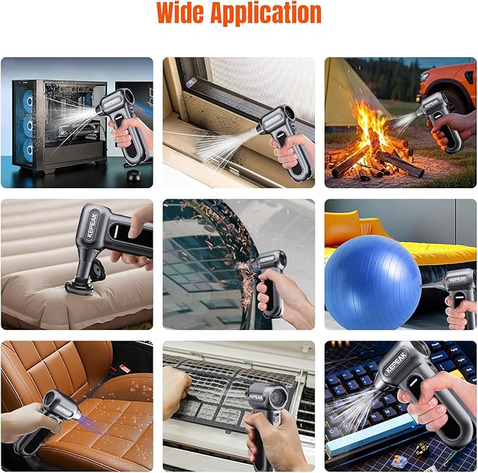 KEPEAK Electric Compressed Air Duster, 130000RPM Cordless Rechargeable Air Duster with Brushless Motor, 4 Gear Adjustable Dust Blower for Computer, Keyboard, Home & Outdoor